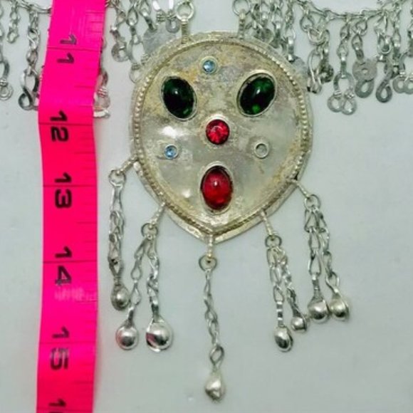 Multilayers Bib Necklace, Tribal Afghani Silver Kuchi Bib Necklace - Picture 11 of 13